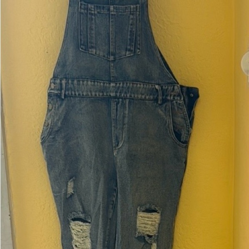 Distressed Denim Overalls 12th tribe